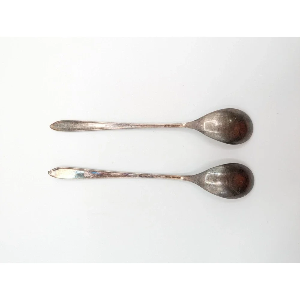 Vintage Gorham Silver Plate‎ Iced Tea Spoons Floral Pattern Set of 2 7.5 Inch